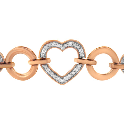 10K Rose Gold over .925 Sterling Silver 1/10 Cttw Round-Cut Diamond Heart Link Adjustable Bolo Bracelet (H-I Color, I2-I3 Clarity) - 6"-9" Adjustable Bids.com