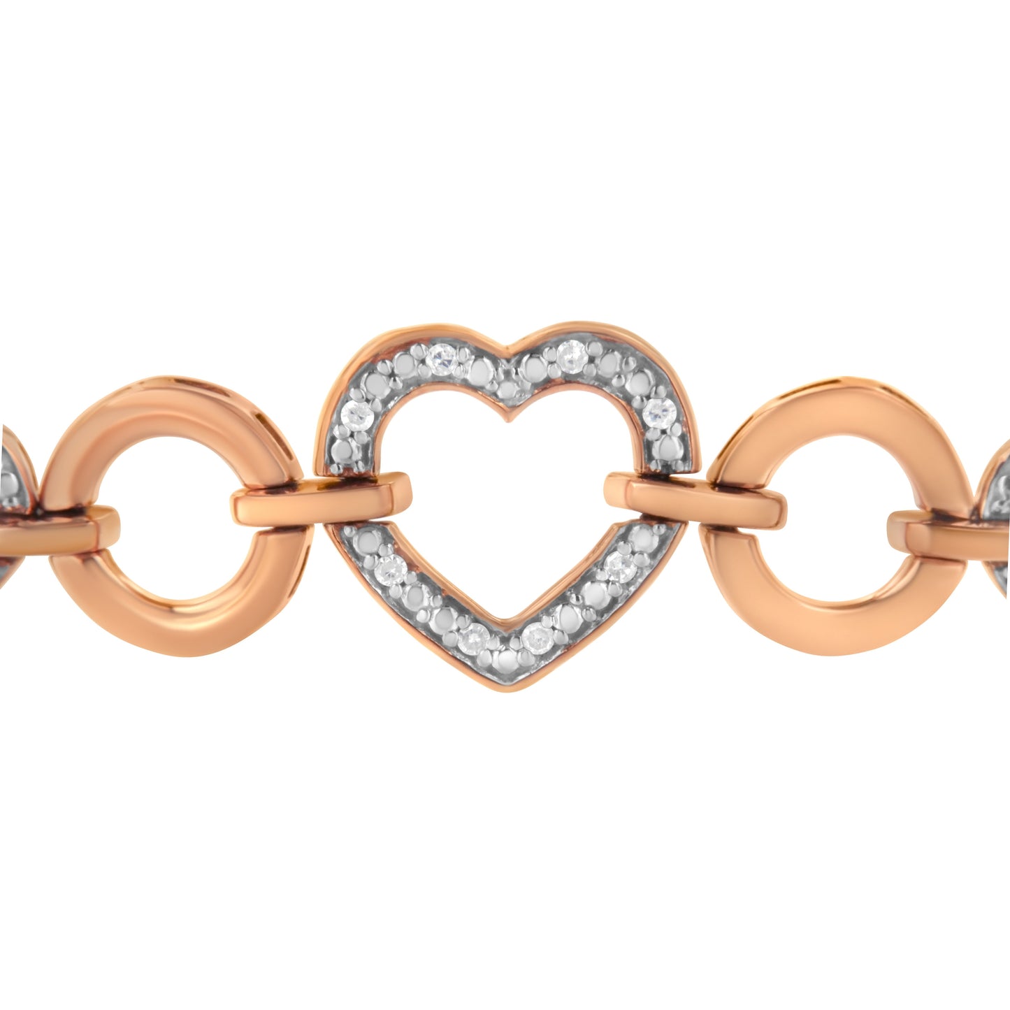 14K Rose Gold Plated .925 Sterling Silver Diamond Accent Circle and Heart Link Adjustable 6â€-10â€ Bolo Bracelet (I-J Color, I3 Clarity) Bids.com