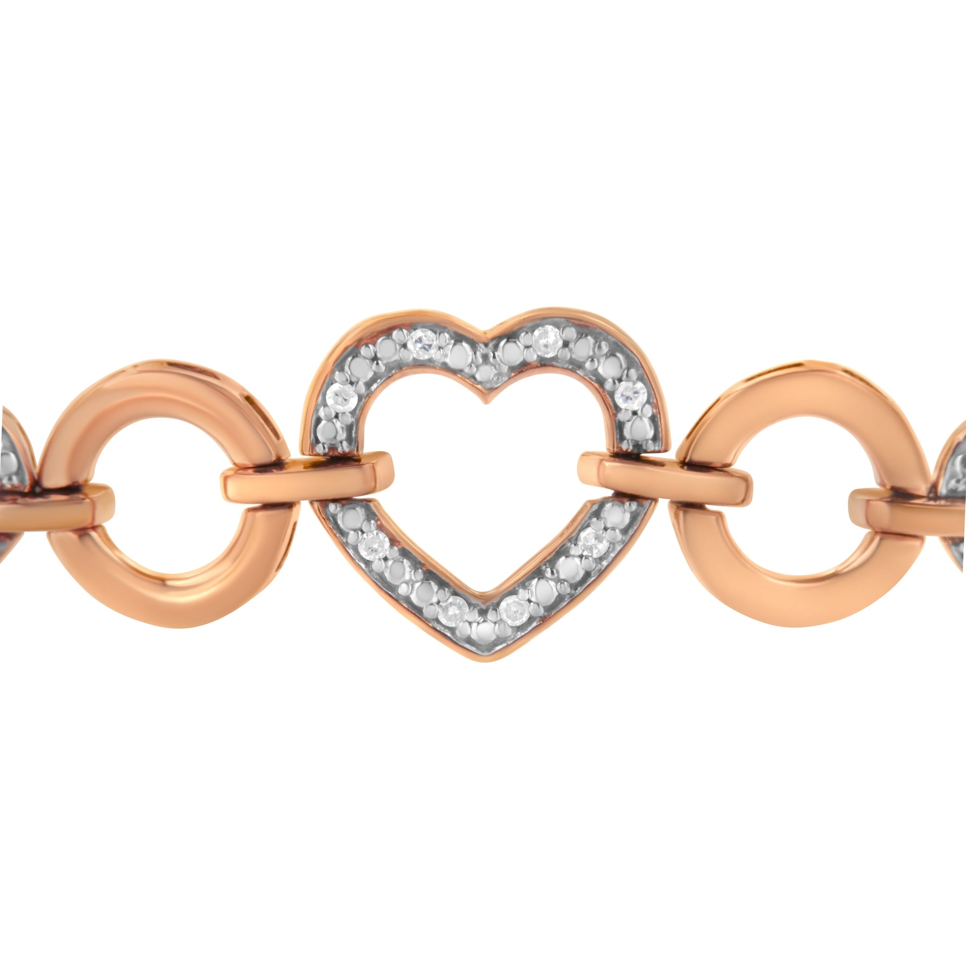 14K Rose Gold Plated .925 Sterling Silver Diamond Accent Circle and Heart Link Adjustable 6â€-10â€ Bolo Bracelet (I-J Color, I3 Clarity) Bids.com