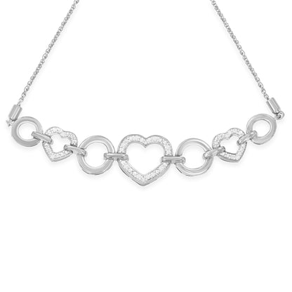.925 Sterling Silver Diamond Accent Interlinking Triple Heart 4â€-10â€ Adjustable Bolo Tennis Bracelet (H-I Color, I2-I3 Clarity) Bids.com