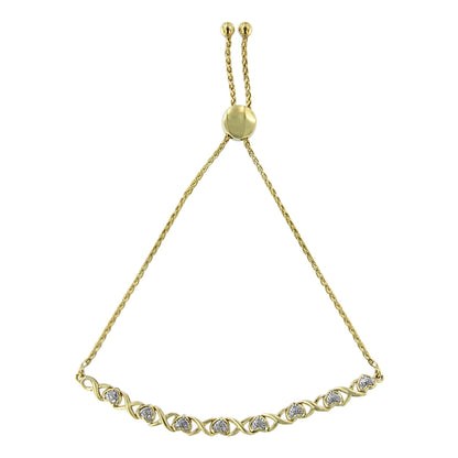 10K Yellow Gold over .925 Sterling Silver 1/10 Cttw Diamond Heart and X-Link 6â€-9â€ Adjustable Bolo Bracelet (H-I Color, I2-I3 Clarity) Bids.com