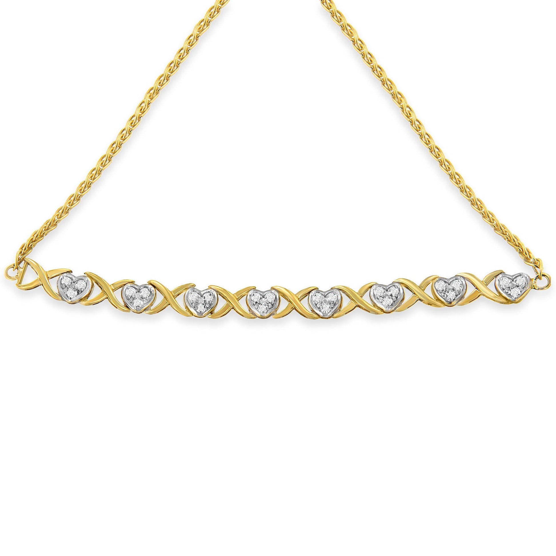 10K Yellow Gold over .925 Sterling Silver 1/10 Cttw Diamond Heart and X-Link 6â€-9â€ Adjustable Bolo Bracelet (H-I Color, I2-I3 Clarity) Bids.com