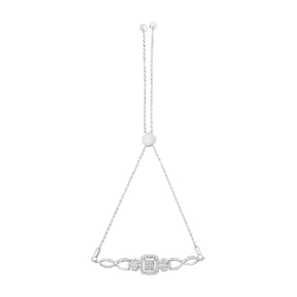 .925 Sterling Silver Diamond Cushion Frame Heart-Sides Twist 4â€-10â€ Adjustable Bolo Tennis Bolo Bracelet (I-J Color, I3 Clarity) Bids.com