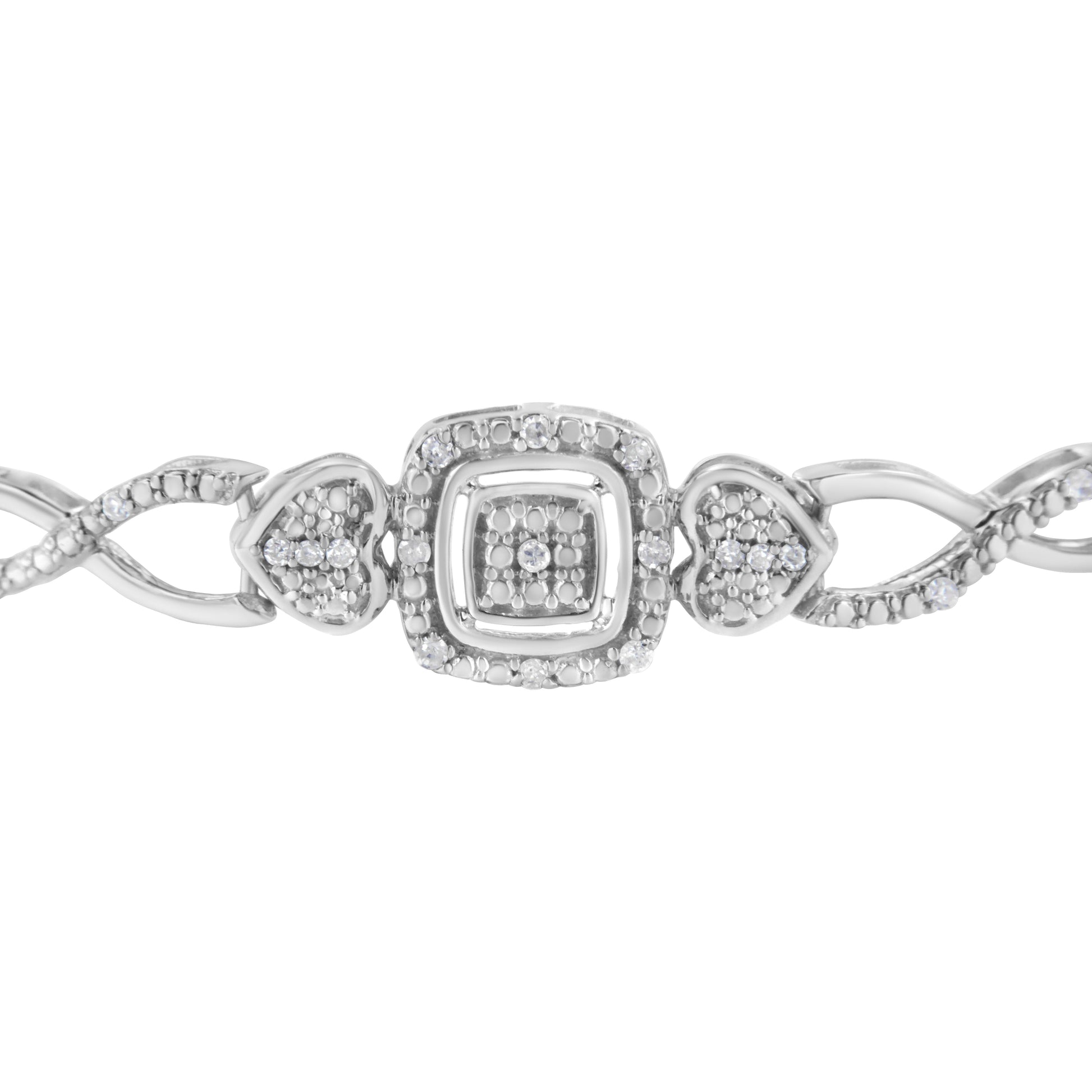 .925 Sterling Silver Diamond Cushion Frame Heart-Sides Twist 4â€-10â€ Adjustable Bolo Tennis Bolo Bracelet (I-J Color, I3 Clarity) Bids.com