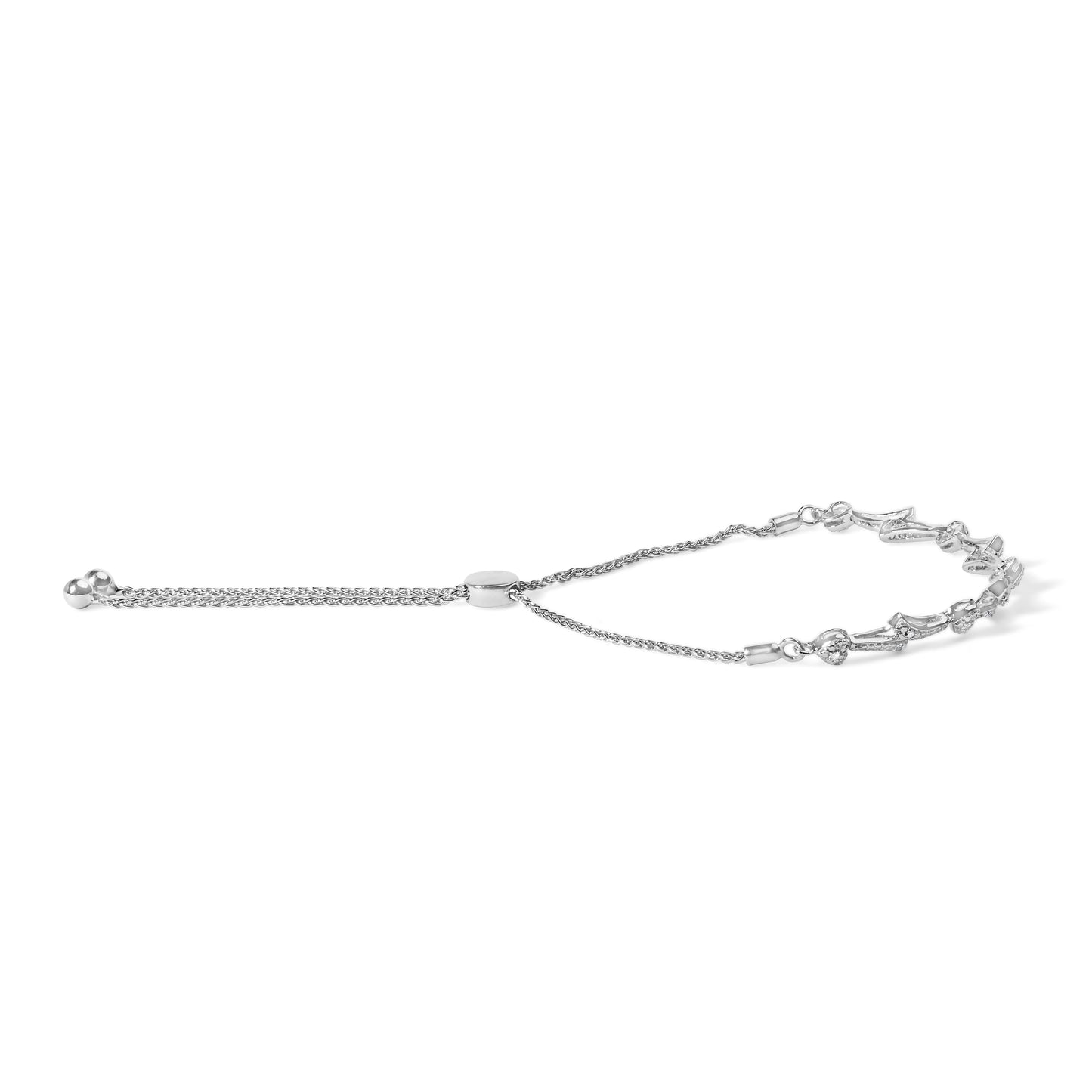 14K Yellow Gold Plated .925 Sterling Silver Diamond Accent Heart and Wave Link Bolo Bracelet (I-J Color, I2-I3 Clarity) - 6" to 9" Adjustable Bids.com