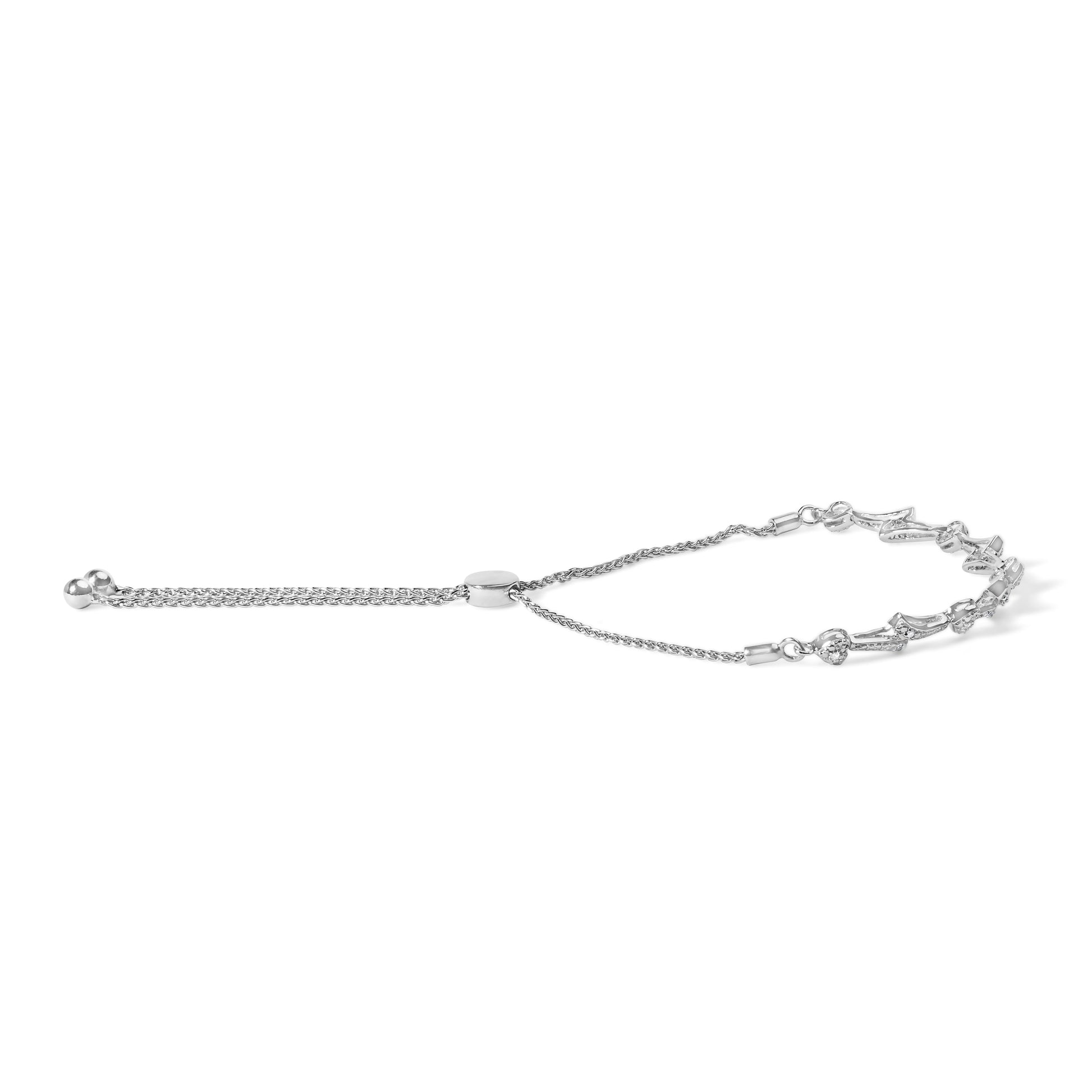 14K Yellow Gold Plated .925 Sterling Silver Diamond Accent Heart and Wave Link Bolo Bracelet (I-J Color, I2-I3 Clarity) - 6" to 9" Adjustable Bids.com