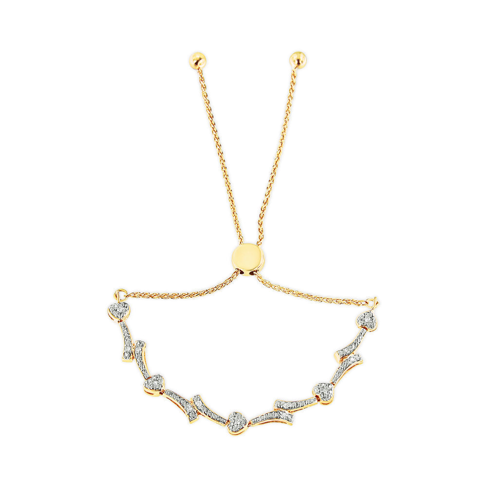 14K Yellow Gold Plated .925 Sterling Silver Diamond Accent Heart and Wave Link Bolo Bracelet (I-J Color, I2-I3 Clarity) - 6" to 9" Adjustable Bids.com