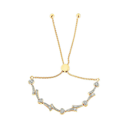 14K Yellow Gold Plated .925 Sterling Silver Diamond Accent Heart and Wave Link Bolo Bracelet (I-J Color, I2-I3 Clarity) - 6" to 9" Adjustable Bids.com