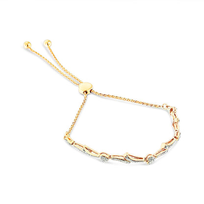 14K Yellow Gold Plated .925 Sterling Silver Diamond Accent Heart and Wave Link Bolo Bracelet (I-J Color, I2-I3 Clarity) - 6" to 9" Adjustable Bids.com