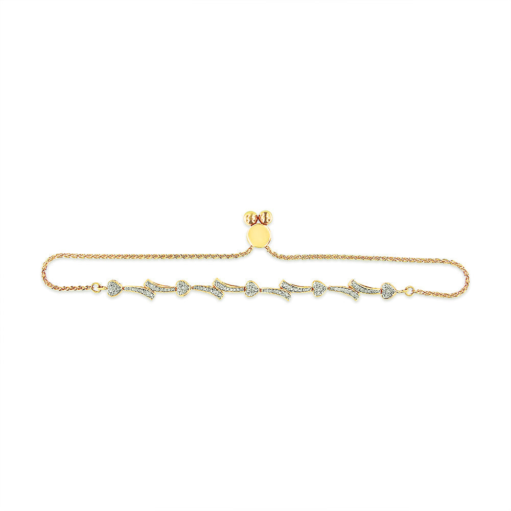 14K Yellow Gold Plated .925 Sterling Silver Diamond Accent Heart and Wave Link Bolo Bracelet (I-J Color, I2-I3 Clarity) - 6" to 9" Adjustable Bids.com