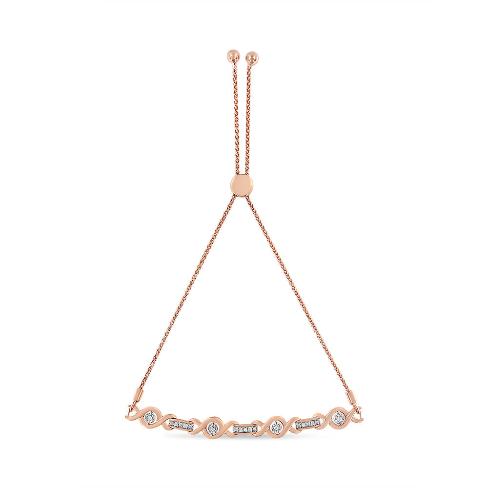 14K Yellow Gold Plated .925 Sterling Silver Channel Set Diamond Accent Twist 4â€-10â€ Adjustable Bolo Bracelet (I-J Color, I3 Clarity) Bids.com