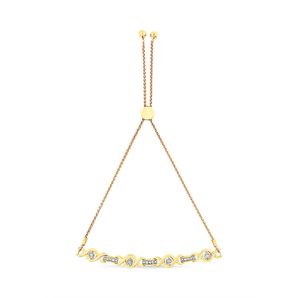 14K Yellow Gold Plated .925 Sterling Silver Channel Set Diamond Accent Twist 4â€-10â€ Adjustable Bolo Bracelet (I-J Color, I3 Clarity) Bids.com