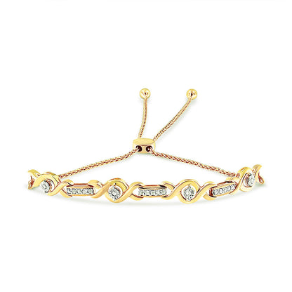 14K Yellow Gold Plated .925 Sterling Silver Channel Set Diamond Accent Twist 4â€-10â€ Adjustable Bolo Bracelet (I-J Color, I3 Clarity) Bids.com