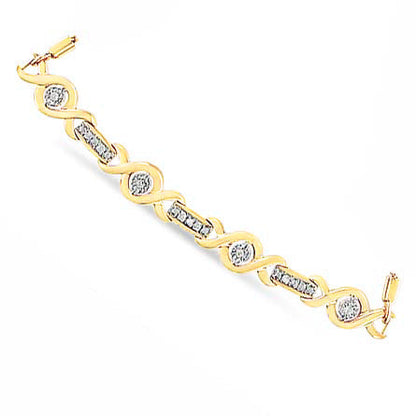 14K Yellow Gold Plated .925 Sterling Silver Channel Set Diamond Accent Twist 4â€-10â€ Adjustable Bolo Bracelet (I-J Color, I3 Clarity) Bids.com