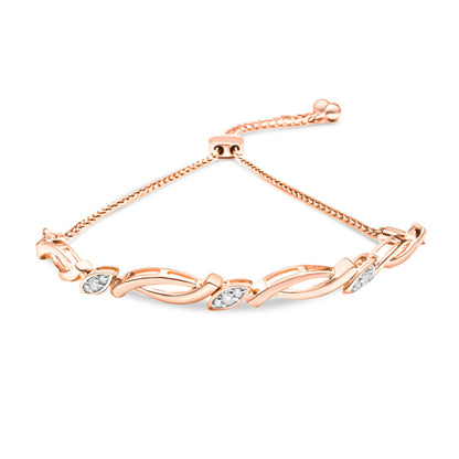14K Rose Gold Plated .925 Sterling Silver 1/10 Cttw Diamond Alternating Swirl link Bolo Bracelet (I-J Color, I2-I3 Clarity) - 6" to 9" Adjustable Bids.com