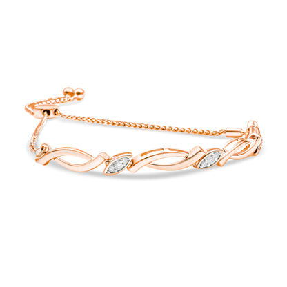 14K Rose Gold Plated .925 Sterling Silver 1/10 Cttw Diamond Alternating Swirl link Bolo Bracelet (I-J Color, I2-I3 Clarity) - 6" to 9" Adjustable Bids.com