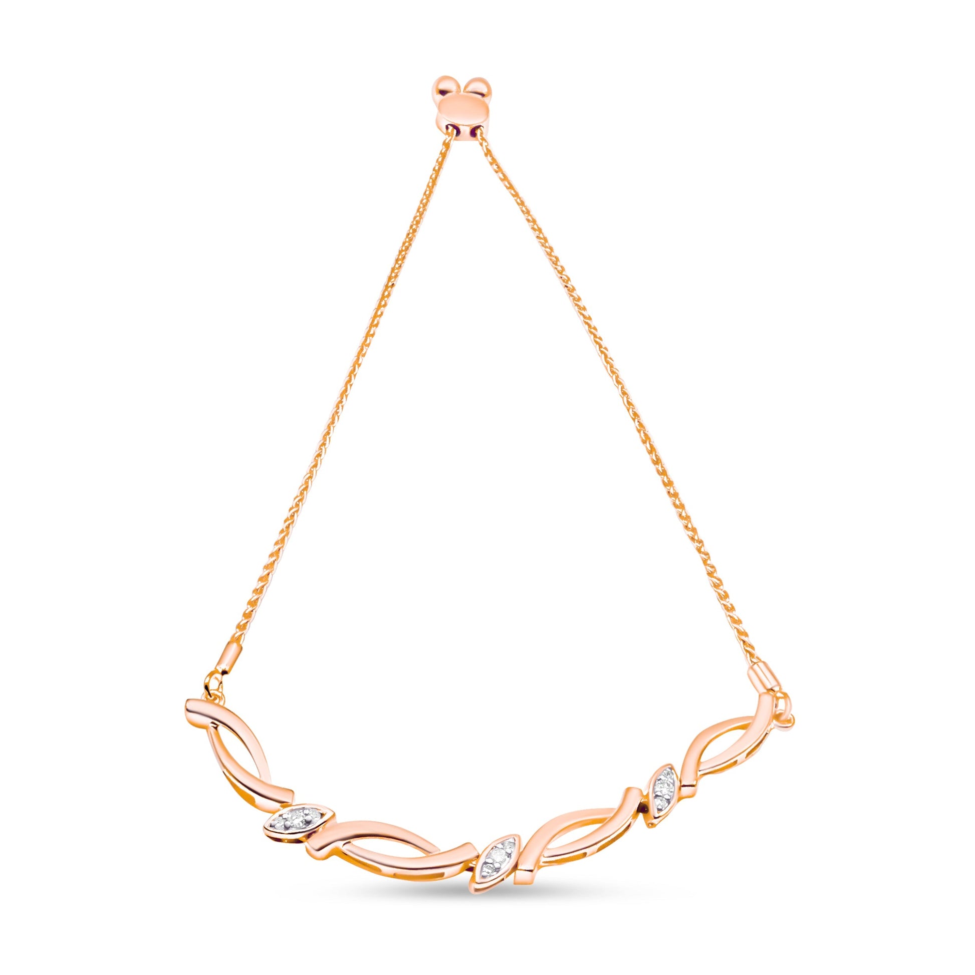 14K Rose Gold Plated .925 Sterling Silver 1/10 Cttw Diamond Alternating Swirl link Bolo Bracelet (I-J Color, I2-I3 Clarity) - 6" to 9" Adjustable Bids.com