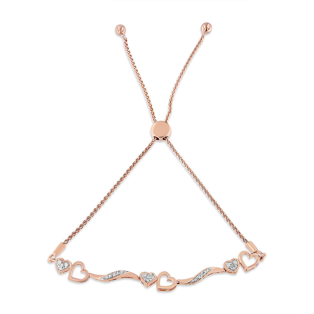 14K Rose Gold Plated .925 Sterling Silver 1/10 Cttw Diamond Wave and Hearts 4â€-10â€ Adjustable Bolo Bracelet (I-J Color, I3 Clarity) Bids.com