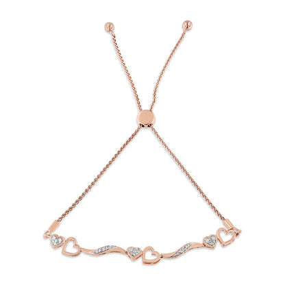 14K Rose Gold Plated .925 Sterling Silver 1/10 Cttw Diamond Wave and Hearts 4â€-10â€ Adjustable Bolo Bracelet (I-J Color, I3 Clarity) Bids.com