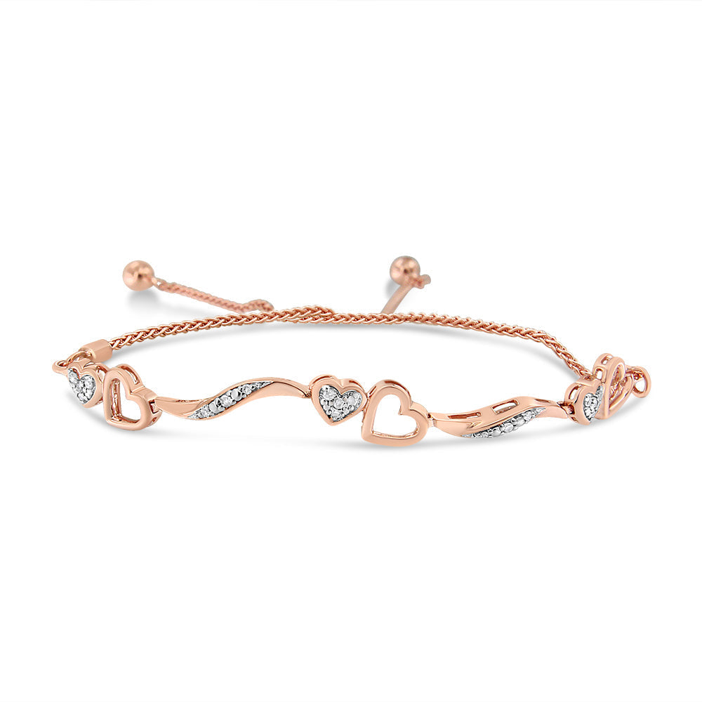 14K Rose Gold Plated .925 Sterling Silver 1/10 Cttw Diamond Wave and Hearts 4â€-10â€ Adjustable Bolo Bracelet (I-J Color, I3 Clarity) Bids.com