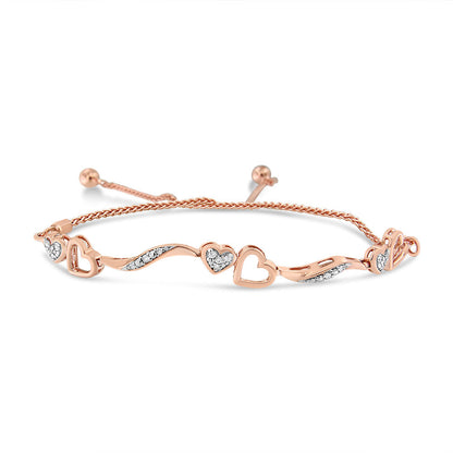 14K Rose Gold Plated .925 Sterling Silver 1/10 Cttw Diamond Wave and Hearts 4â€-10â€ Adjustable Bolo Bracelet (I-J Color, I3 Clarity) Bids.com