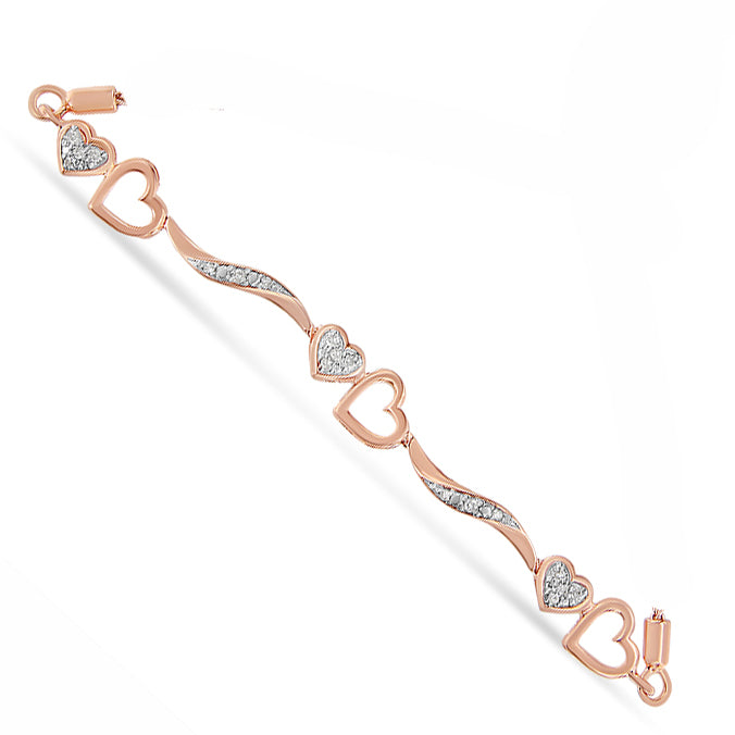 14K Rose Gold Plated .925 Sterling Silver 1/10 Cttw Diamond Wave and Hearts 4â€-10â€ Adjustable Bolo Bracelet (I-J Color, I3 Clarity) Bids.com