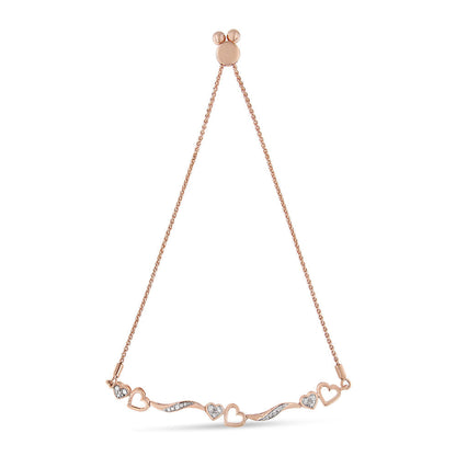 14K Rose Gold Plated .925 Sterling Silver 1/10 Cttw Diamond Wave and Hearts 4â€-10â€ Adjustable Bolo Bracelet (I-J Color, I3 Clarity) Bids.com