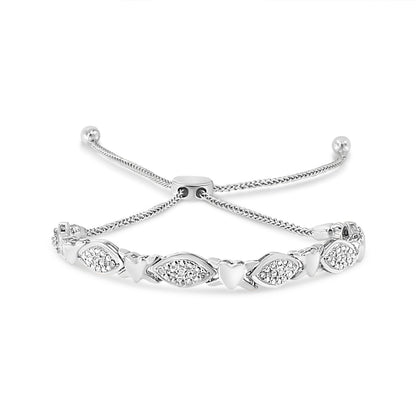 14K Yellow Gold Plated .925 Sterling Silver Diamond Accent Alternating Marquise Shape and Heart Links Bolo Bracelet (I-J Color, I3 Clarity) - Adjustable 6" to 9" Bids.com