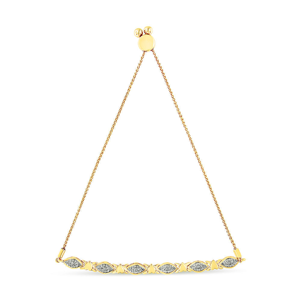14K Yellow Gold Plated .925 Sterling Silver Diamond Accent Alternating Marquise Shape and Heart Links Bolo Bracelet (I-J Color, I3 Clarity) - Adjustable 6" to 9" Bids.com