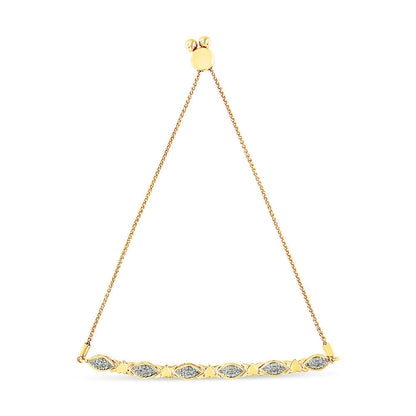 14K Yellow Gold Plated .925 Sterling Silver Diamond Accent Alternating Marquise Shape and Heart Links Bolo Bracelet (I-J Color, I3 Clarity) - Adjustable 6" to 9" Bids.com