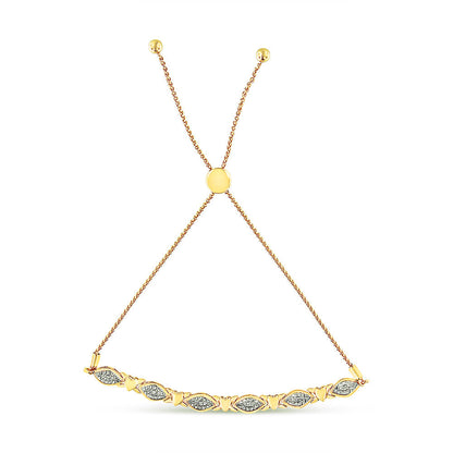 14K Yellow Gold Plated .925 Sterling Silver Diamond Accent Alternating Marquise Shape and Heart Links Bolo Bracelet (I-J Color, I3 Clarity) - Adjustable 6" to 9" Bids.com