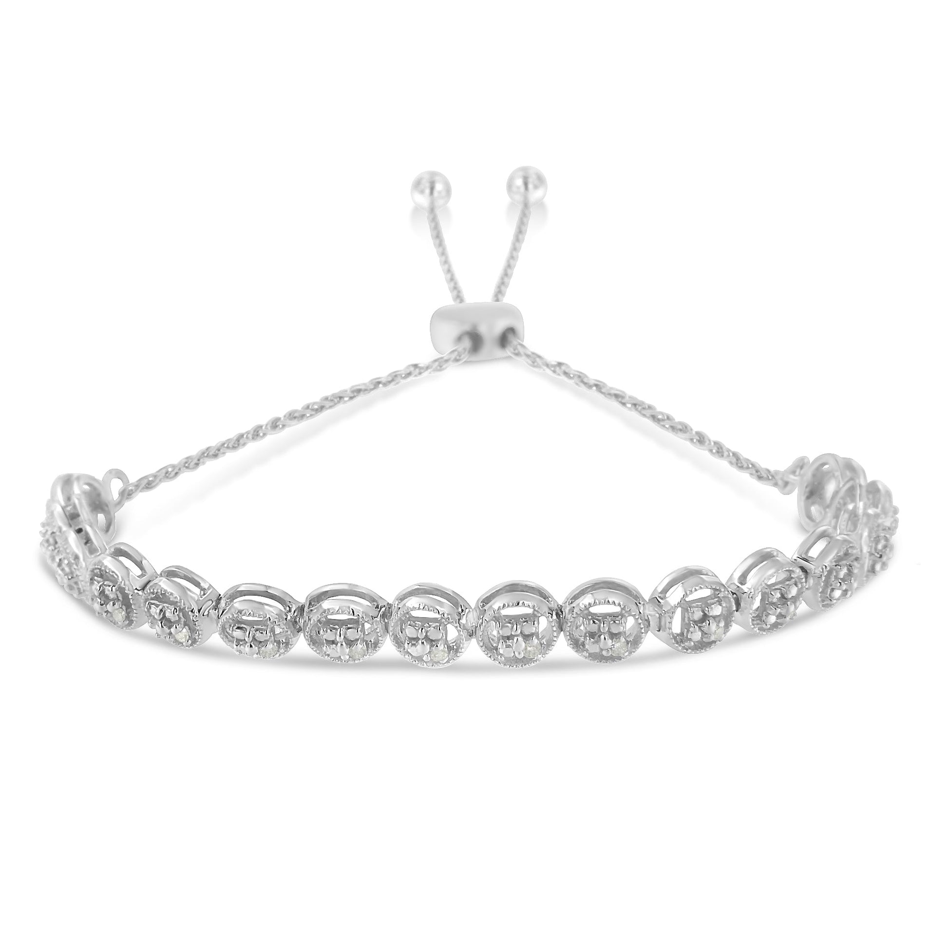 .925 Sterling Silver 1/10 Cttw Round Diamond Bolo Bracelet (I-J Color, I3 Clarity) Bids.com