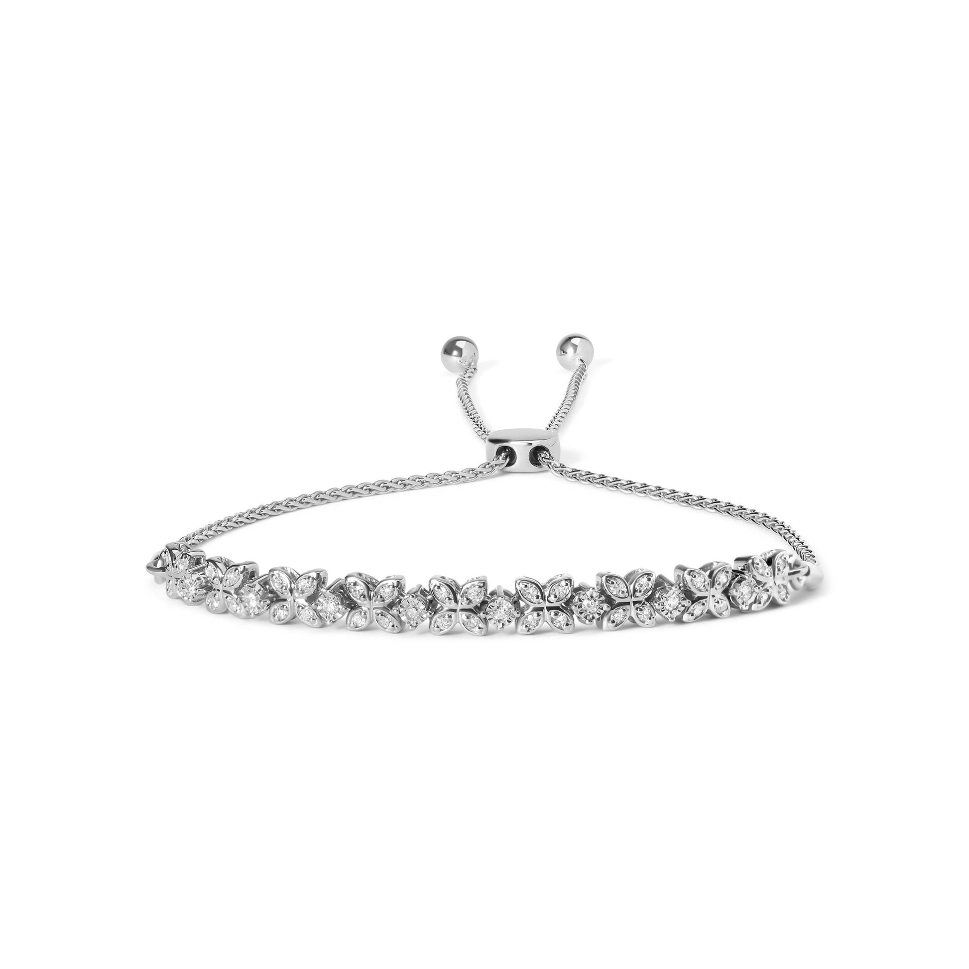 .925 Sterling Silver 1/4 Cttw Diamond Marquise Shaped Link 4"-10" Adjustable Bolo Bracelet (I-J Color, I1-I2 Clarity) Bids.com