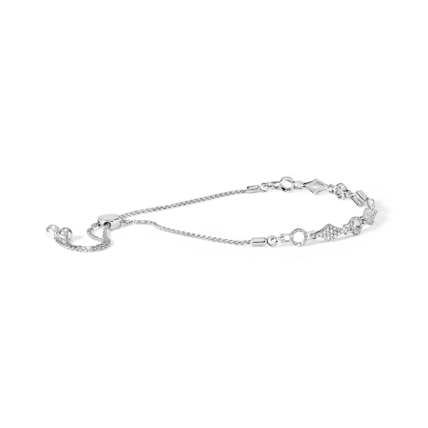 .925 Sterling Silver 1/2 Cttw Diamond Alternating Circle and Kite Link Adjustable Bolo Bracelet (I-J Color, I3 Clarity) - 4" to 10" Inches Bids.com