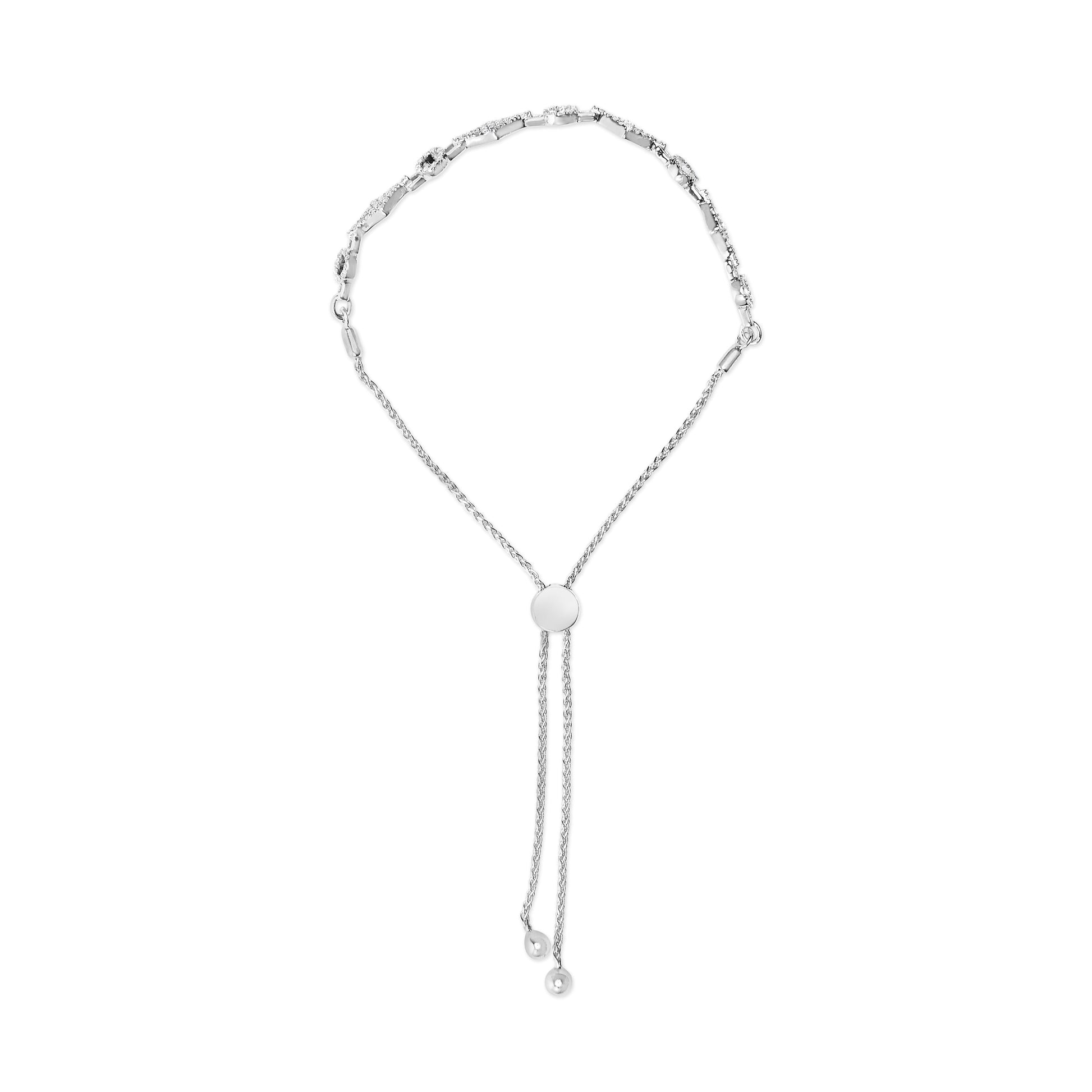 .925 Sterling Silver 1/2 Cttw Diamond Alternating Circle and Kite Link Adjustable Bolo Bracelet (I-J Color, I3 Clarity) - 4" to 10" Inches Bids.com