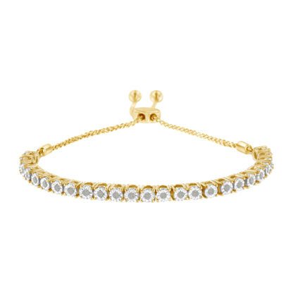 10K Yellow Gold over .925 Sterling Silver 1/4 Cttw Miracle-Set Diamond 4â€-10â€ Adjustable Bolo Tennis Bracelet (I-J Color, I3 Clarity) Bids.com