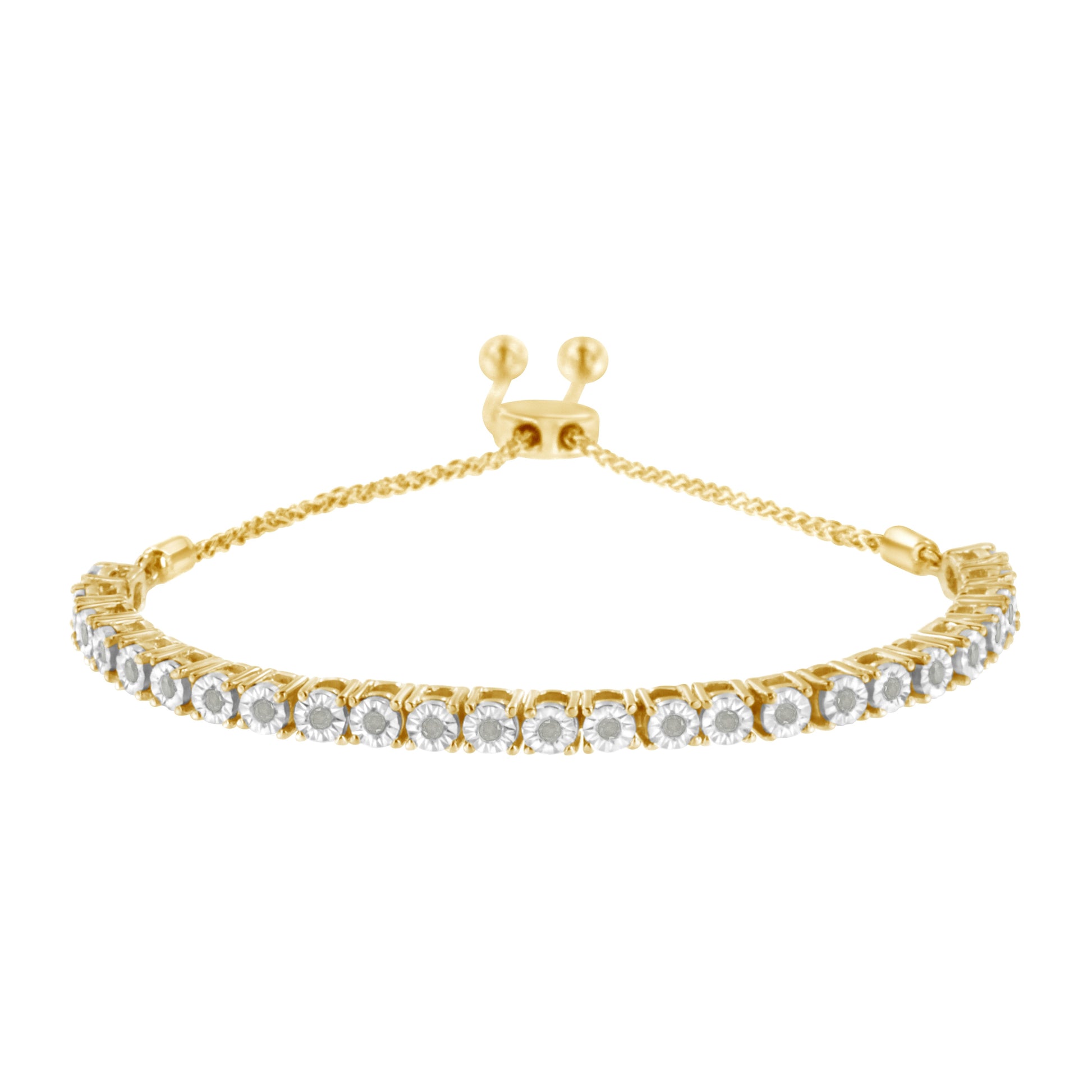 10K Yellow Gold over .925 Sterling Silver 1/4 Cttw Miracle-Set Diamond 4â€-10â€ Adjustable Bolo Tennis Bracelet (I-J Color, I3 Clarity) Bids.com