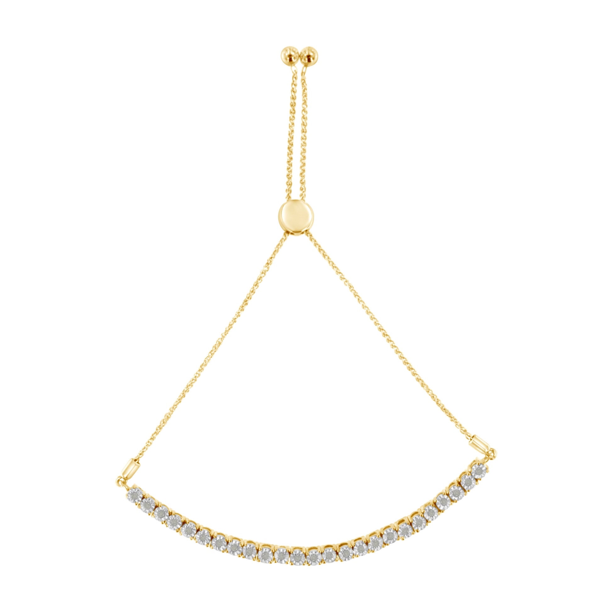 10K Yellow Gold over .925 Sterling Silver 1/4 Cttw Miracle-Set Diamond 4â€-10â€ Adjustable Bolo Tennis Bracelet (I-J Color, I3 Clarity) Bids.com