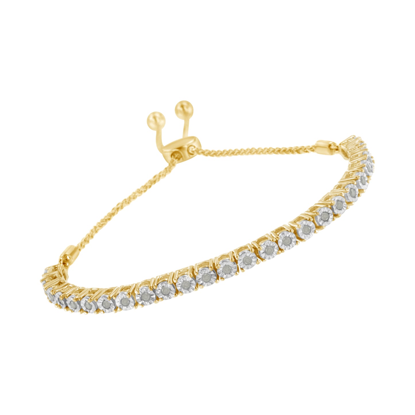 10K Yellow Gold over .925 Sterling Silver 1/4 Cttw Miracle-Set Diamond 4â€-10â€ Adjustable Bolo Tennis Bracelet (I-J Color, I3 Clarity) Bids.com
