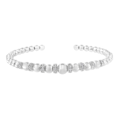 .925 Sterling Silver 1/4 Cttw Diamond Rondelle Graduated Ball Bead Cuff Bangle Bracelet (I-J color, I2-I3 clarity) - Fits wrists up to 7 1/2 inches Bids.com