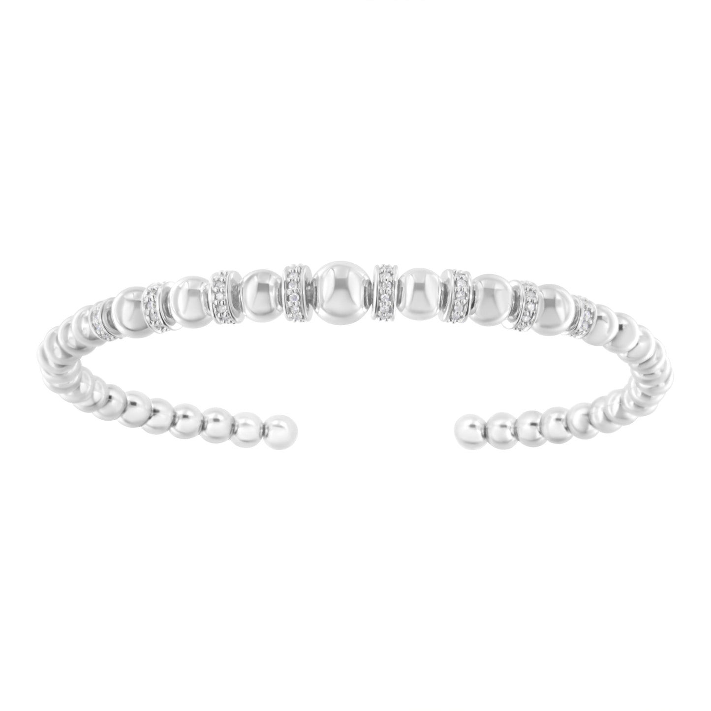 .925 Sterling Silver 1/4 Cttw Diamond Rondelle Graduated Ball Bead Cuff Bangle Bracelet (I-J color, I2-I3 clarity) - Fits wrists up to 7 1/2 inches Bids.com