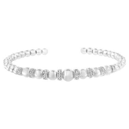 .925 Sterling Silver 1/4 Cttw Diamond Rondelle Graduated Ball Bead Cuff Bangle Bracelet (I-J color, I2-I3 clarity) - Fits wrists up to 7 1/2 inches Bids.com