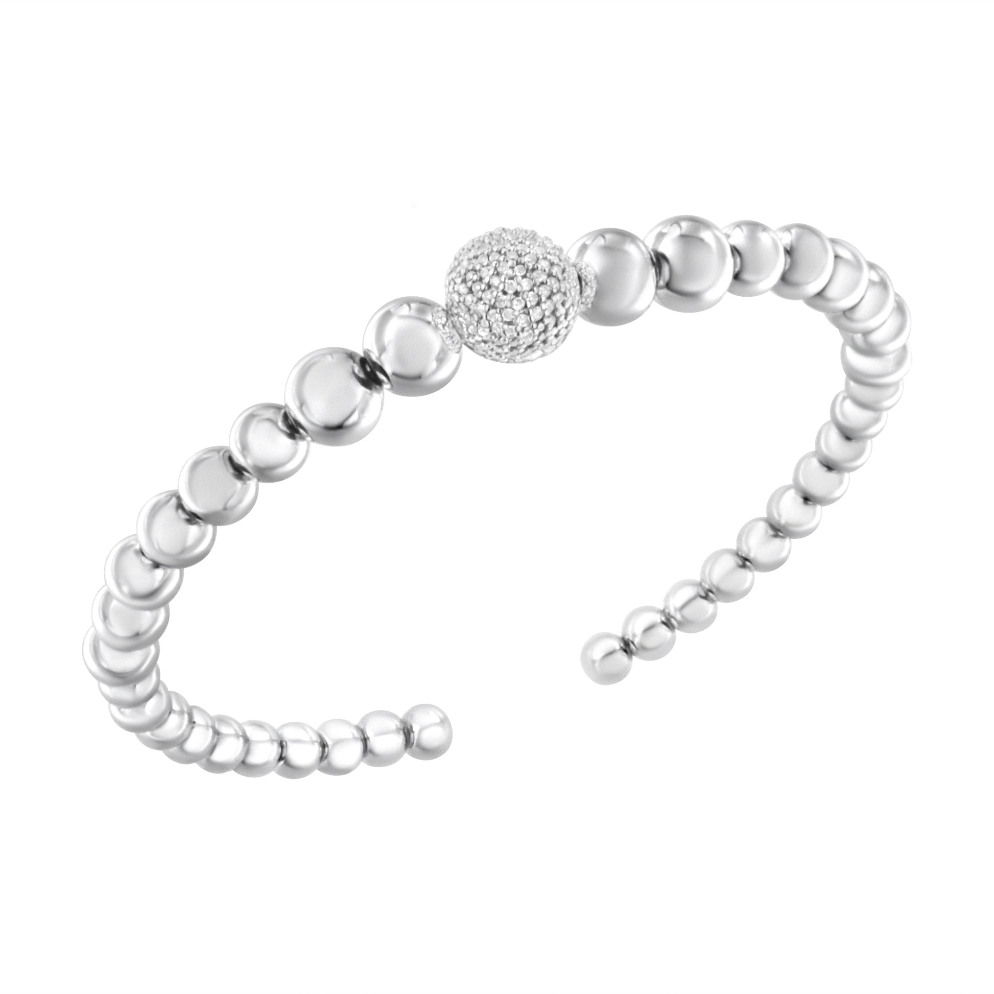 .925 Sterling Silver 1/6 Cttw Diamond Rondelle Graduated Ball Bead Cuff Bangle Bracelet (I-J color, I2-I3 clarity) - Fits wrists up to 7 1/2 inches Bids.com
