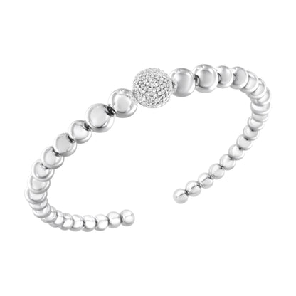 .925 Sterling Silver 1/6 Cttw Diamond Rondelle Graduated Ball Bead Cuff Bangle Bracelet (I-J color, I2-I3 clarity) - Fits wrists up to 7 1/2 inches Bids.com