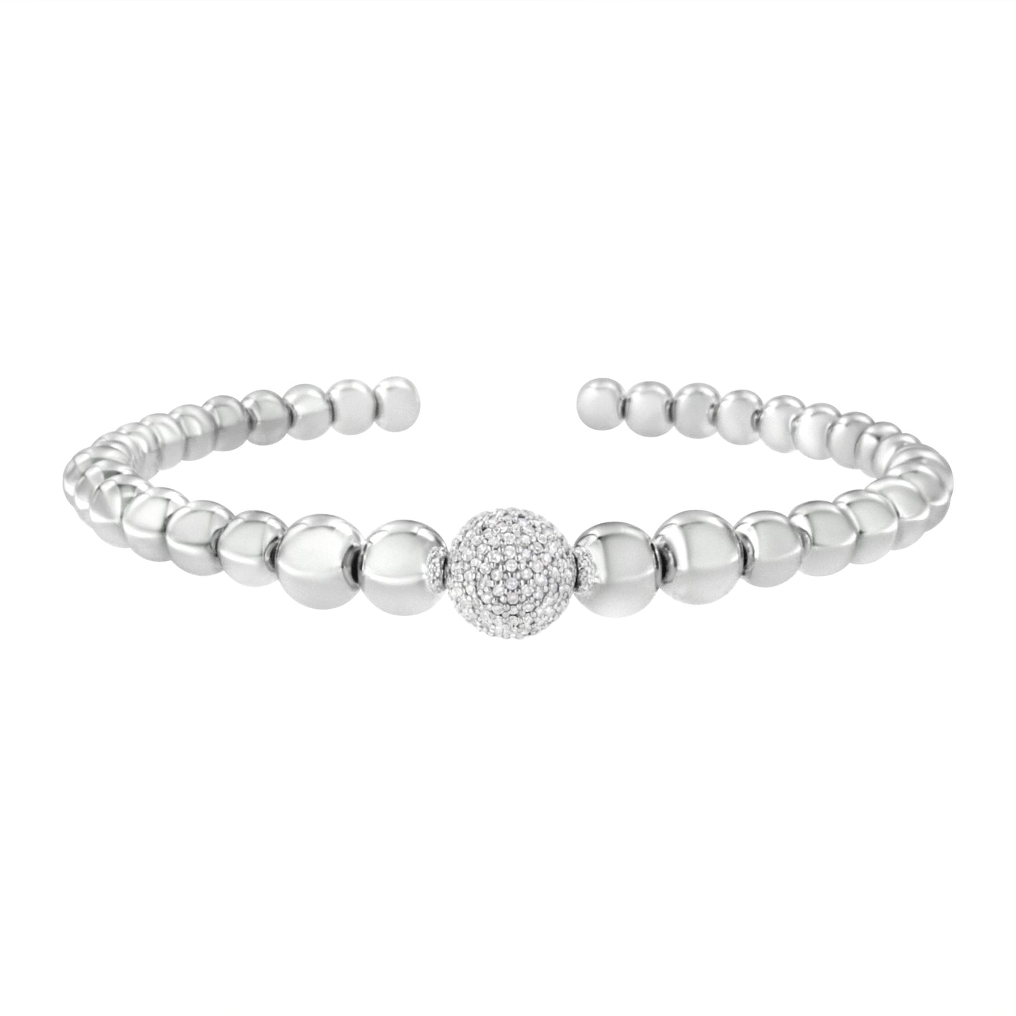 .925 Sterling Silver 1/6 Cttw Diamond Rondelle Graduated Ball Bead Cuff Bangle Bracelet (I-J color, I2-I3 clarity) - Fits wrists up to 7 1/2 inches Bids.com