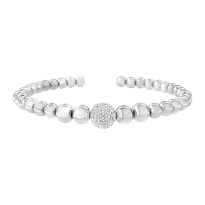 .925 Sterling Silver 1/6 Cttw Diamond Rondelle Graduated Ball Bead Cuff Bangle Bracelet (I-J color, I2-I3 clarity) - Fits wrists up to 7 1/2 inches Bids.com