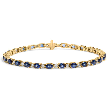 18K Yellow Gold 3/4 Cttw Diamond and 5 1/3 Cttw Oval Blue Sapphire Alternating Link Bracelet (G-H Color, VS1-VS2 Clarity)  - 7.25" Inches Bids.com
