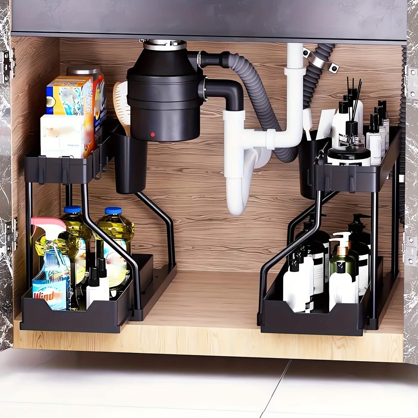 2-Piece Under Sink Organizer with Sliding Shelves – Multi-Purpose Storage Rack DailySale