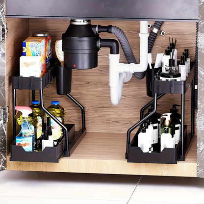 2-Piece Under Sink Organizer with Sliding Shelves – Multi-Purpose Storage Rack DailySale