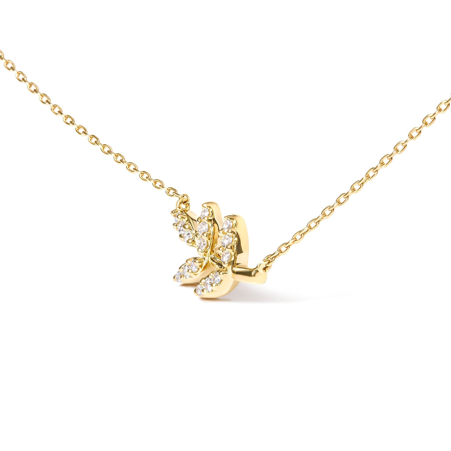 10K Yellow Gold 1/10 Cttw Diamond Leaf and Branch 18" Pendant Necklace (H-I Color, I1-I2 Clarity) Bids.com